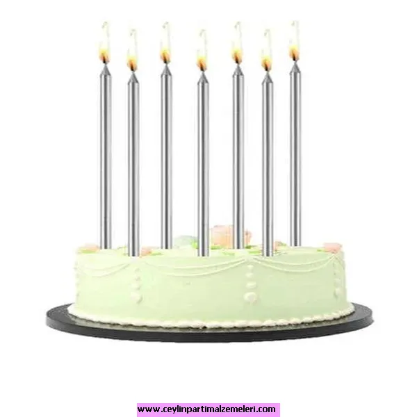 20 cm Gümüş Dekor Mum